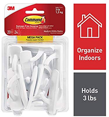 Amazon.com: Command Hooks, Indoor Use, Organize Damage-Free, White, 20 hooks, 24 strips (17001-MPES): Home Improvement 20个室内挂钩