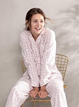 Femofit Women Pure Cotton Pajamas Set with Flat Collar Long Sleeve  Soft Ladies Pjs with Chest Pocket Top and Pant (S-XL) 30.99