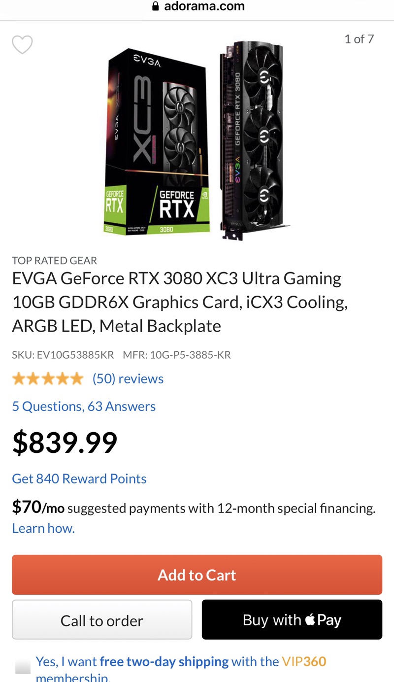 美版七彩虹 EVGA GeForce RTX 3080 XC3 Ultra Gaming 10GB GDDR6X Graphics Card, iCX3 Cooling 10G-P5-3885-KR