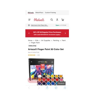 $27.99 Arteza® Finger Paint 30 Color Set | Michaels
