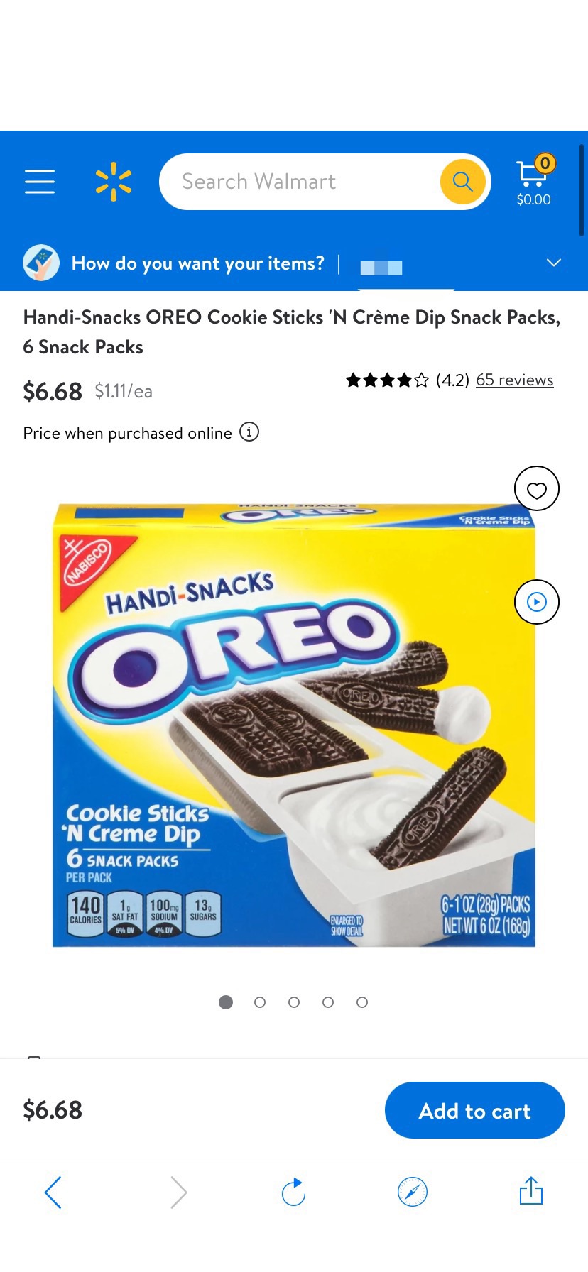 Handi-Snacks OREO Cookie Sticks 'N Crème Dip Snack Packs, 6 Snack Packs - Walmart.com