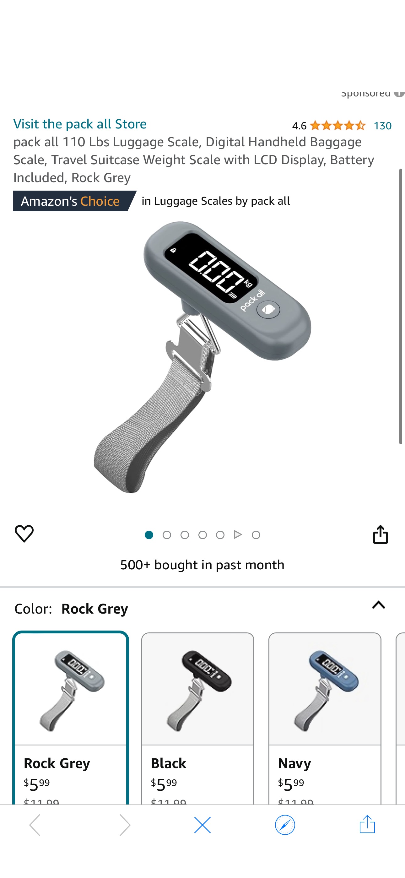 Amazon.com: pack all 110 Lbs Luggage Scale, Digital Handheld Baggage Scale, Travel Suitcase Weight Scale with LCD Display, Battery Included, Rock Grey : Clothing, Shoes & Jewelry