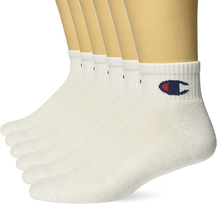 Champion Men's Double Dry Moisture Wicking Logo 6-Pack Ankle Socks, White, Shoe: 6-12 at Amazon Men’s Clothing store 男款短袜6双