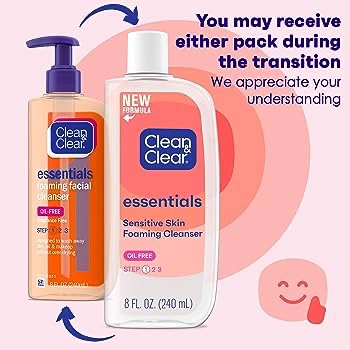 Amazon.com: Clean & Clear Essentials Foaming Facial Cleanser, Oil-Free Daily Face Wash with Glycerin to Remove Acne Breakout-Causing Dirt, Oil & Makeup Without Over-Drying, 8 Fl Oz (Packaging may vary