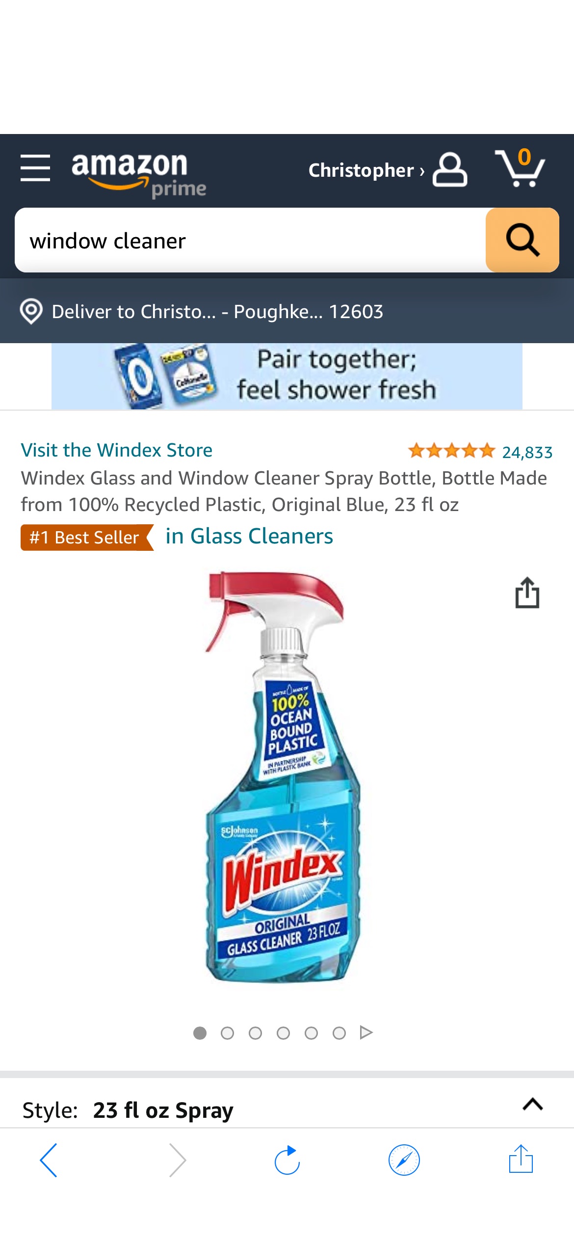 Amazon.com: Windex Glass and Window Cleaner Spray Bottle, Bottle Made from 100% Recycled Plastic, Original Blue, 23 fl oz : Everything Else玻璃清洁