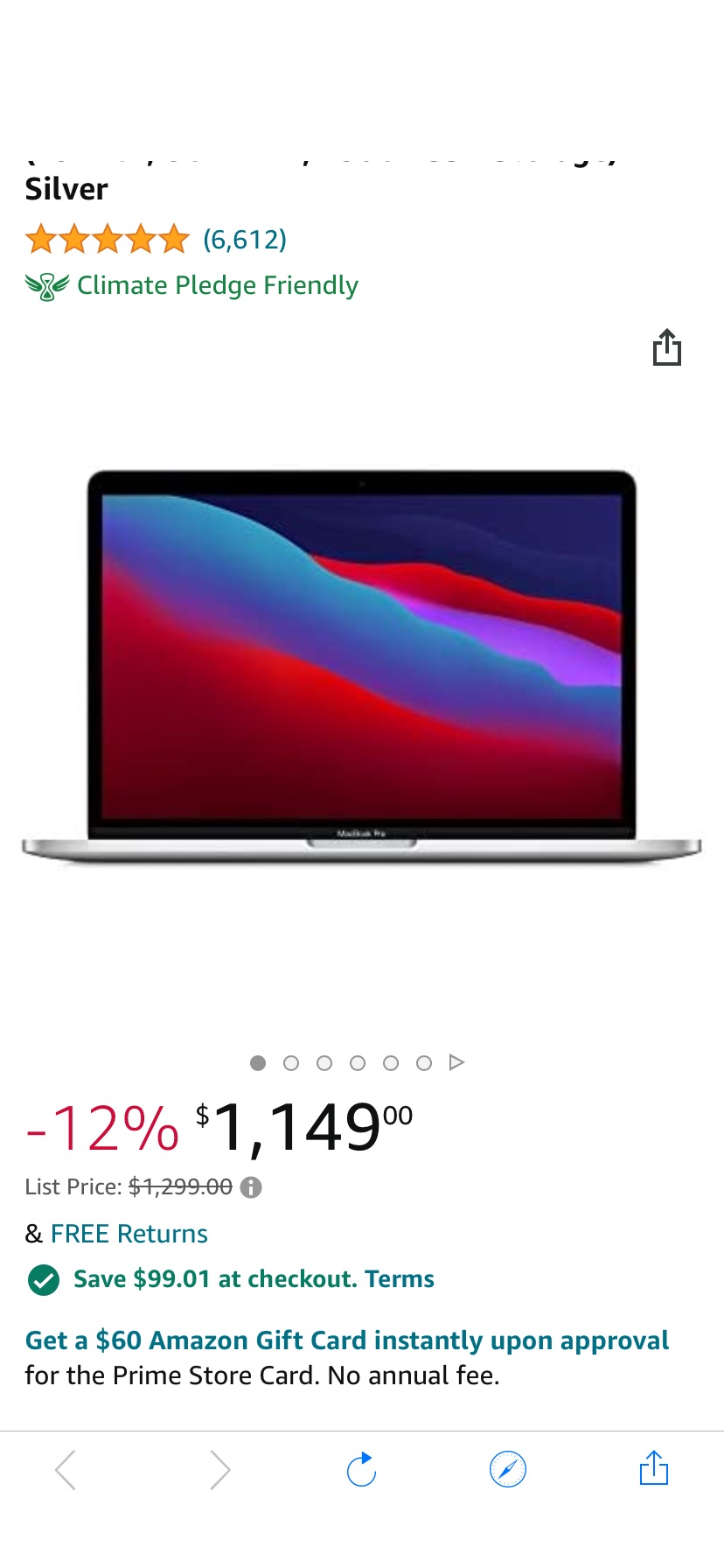 Amazon.com: 2020 Apple MacBook Pro with Apple M1 Chip (13-inch, 8GB RAM, 256GB SSD Storage) - Silver : Electronics结账减