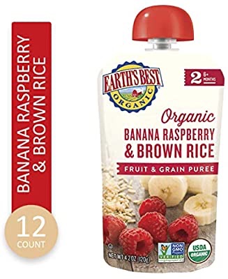 Earth's Best Organic Stage 2 宝宝辅食, Banana Raspberry and Brown Rice, 4.2 oz. 12袋