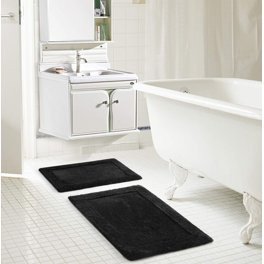 2pc Faux Fur Embossed Cable Pattern Bath Rug, Navy, 18" x 27"