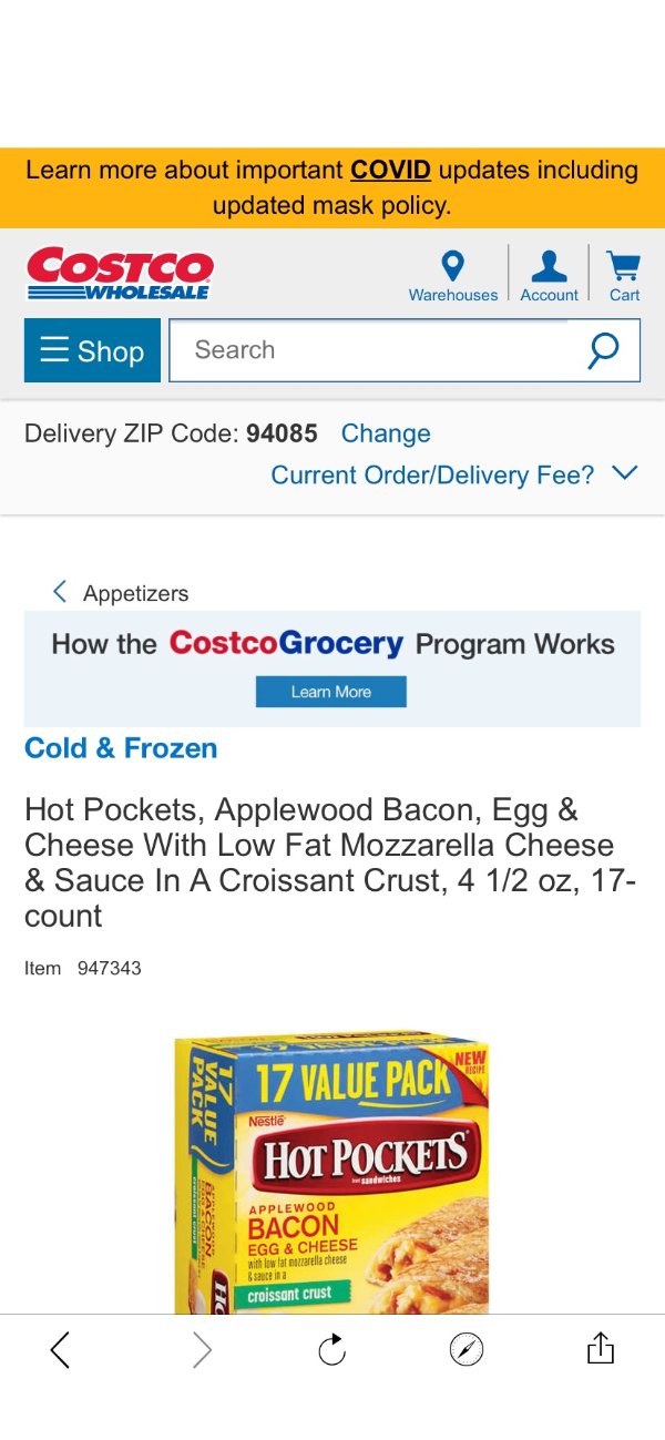 Hot Pockets, Applewood Bacon, Egg & Cheese With Low Fat Mozzarella Cheese & Sauce In A Croissant Crust, 4 1/2 oz, 17-count | Costco
