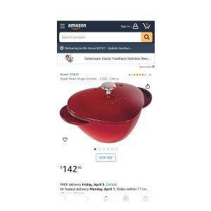 $142.56 Amazon.com: Staub Heart Shape Cocotte - 2.5Qt - Cherry: Dutch Ovens: Home & Kitchen