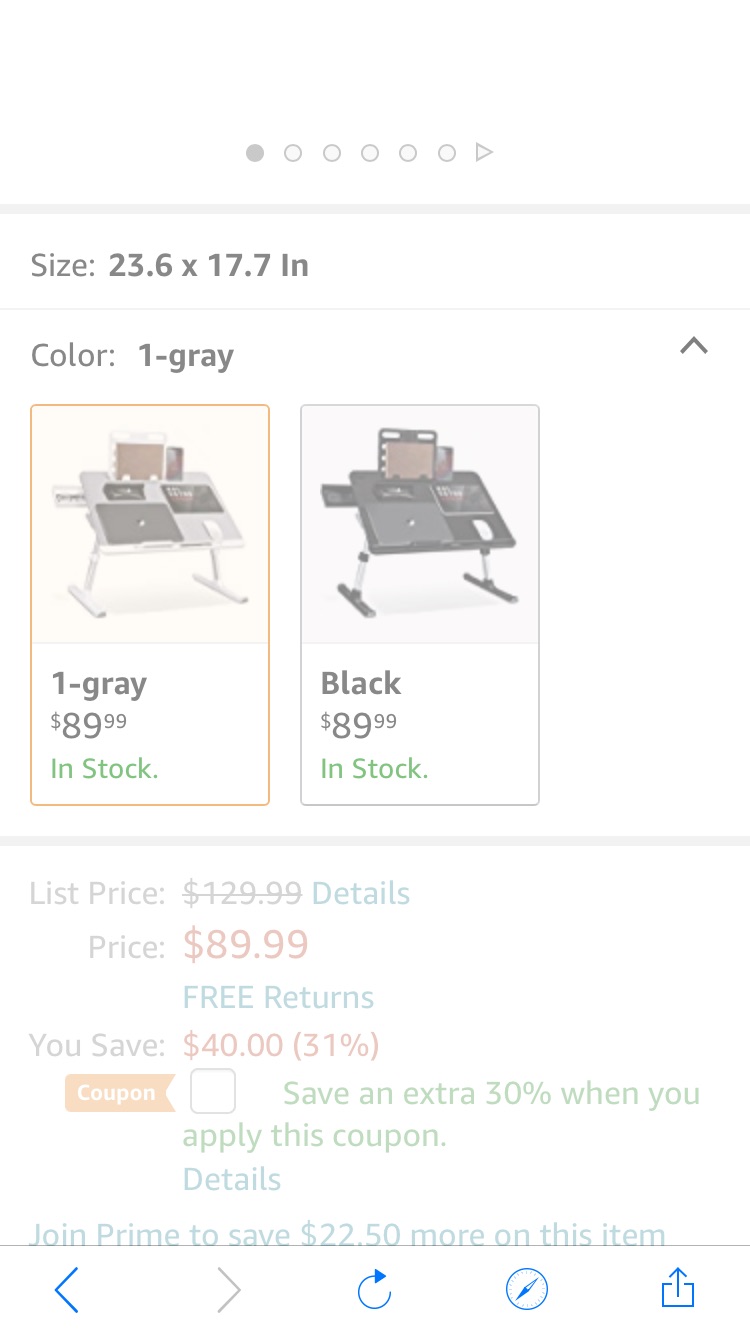 可调节办公桌（大号） 
Amazon.com : Laptop Bed Tray Table, SAIJI Adjustable Bed Desk for Laptop, Foldable Laptop Stand with Storage Drawer(X-Large, Black)