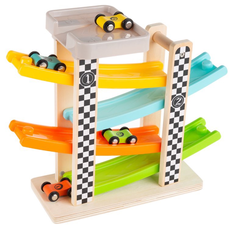 可爱小赛车玩具套装促销Toy Race Track and Racecar Set- Wooden Car Racer with 4 Colorful Cars