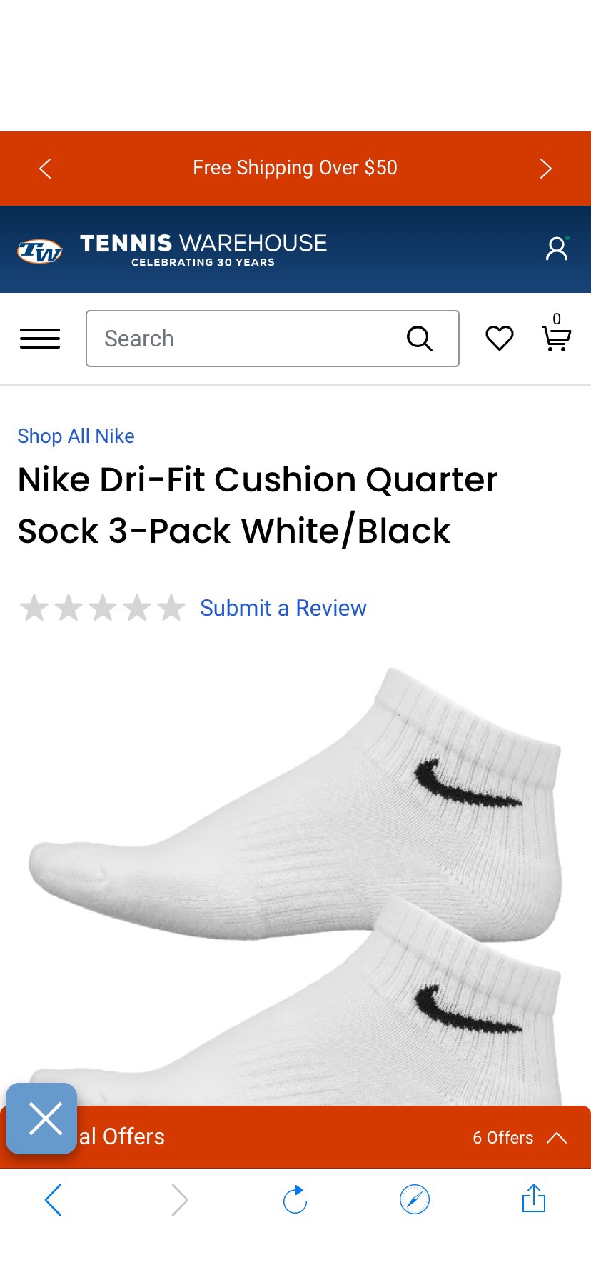 Nike Dri-Fit Cushion Quarter Sock 3-Pack White/Black | Tennis Warehouse