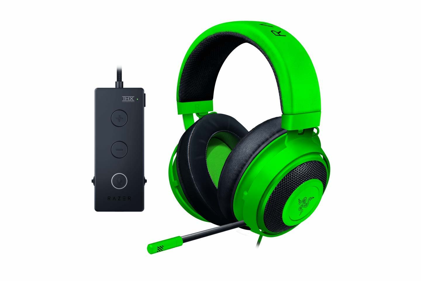 Razer Kraken Tournament Edition：THX Spatial Audio - 全音频控制 - 冷却凝胶注入耳垫 - 游戏耳机适用于 PC、PS4、Xbox One、Switch、移动设备 - 绿色