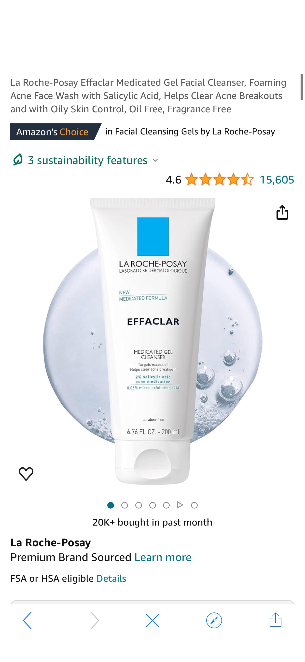 Amazon.com: La Roche-Posay Effaclar Medicated Gel Facial Cleanser, Foaming Acne Face Wash with Salicylic Acid, Helps Clear Acne Breakouts and with Oily Skin Control, Oil Free, Fragrance Free : Beauty 