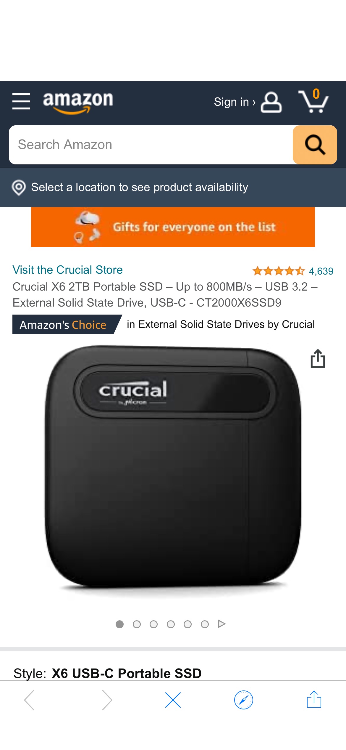 Amazon.com: Crucial X6 2TB Portable SSD – Up to 800MB/s – USB 3.2 – External Solid State Drive, USB-C - CT2000X6SSD9 : Electronics