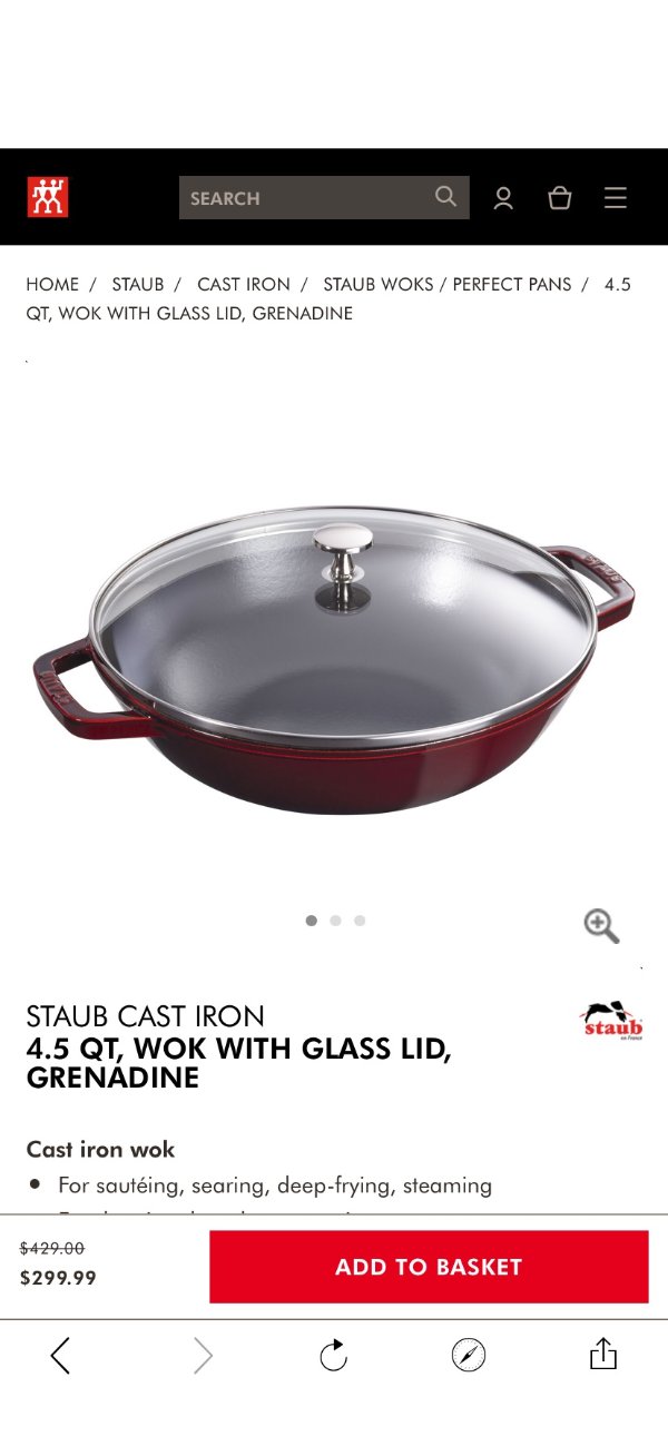Staub Cast Iron 4.5 qt, Wok with glass lid, grenadine | Official ZWILLING Shop