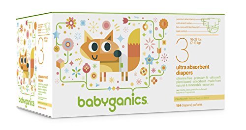 Babyganics Ultra Absorbent Diapers Economy Pack, Size 3, 184 Count