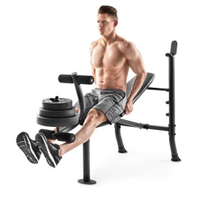 Weider可调式健身凳 配有100磅重配件和腿部展开器