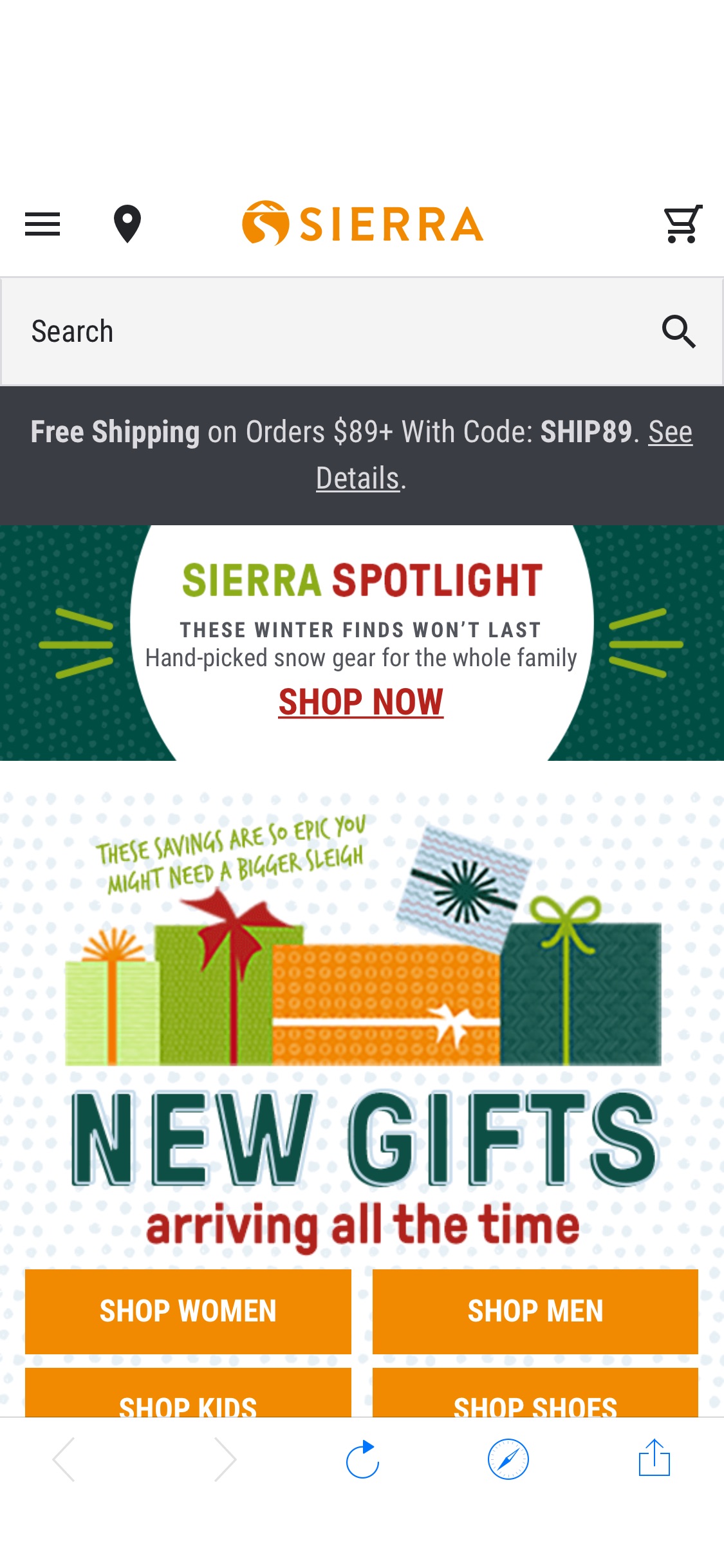 Sierra Official Site | Shop Active & Outdoor Apparel, Footwear & Gear 订单满 89 美元免运费，代码：SHIP89。 今天有60%的折扣，有需要的小伙伴可以去看一下