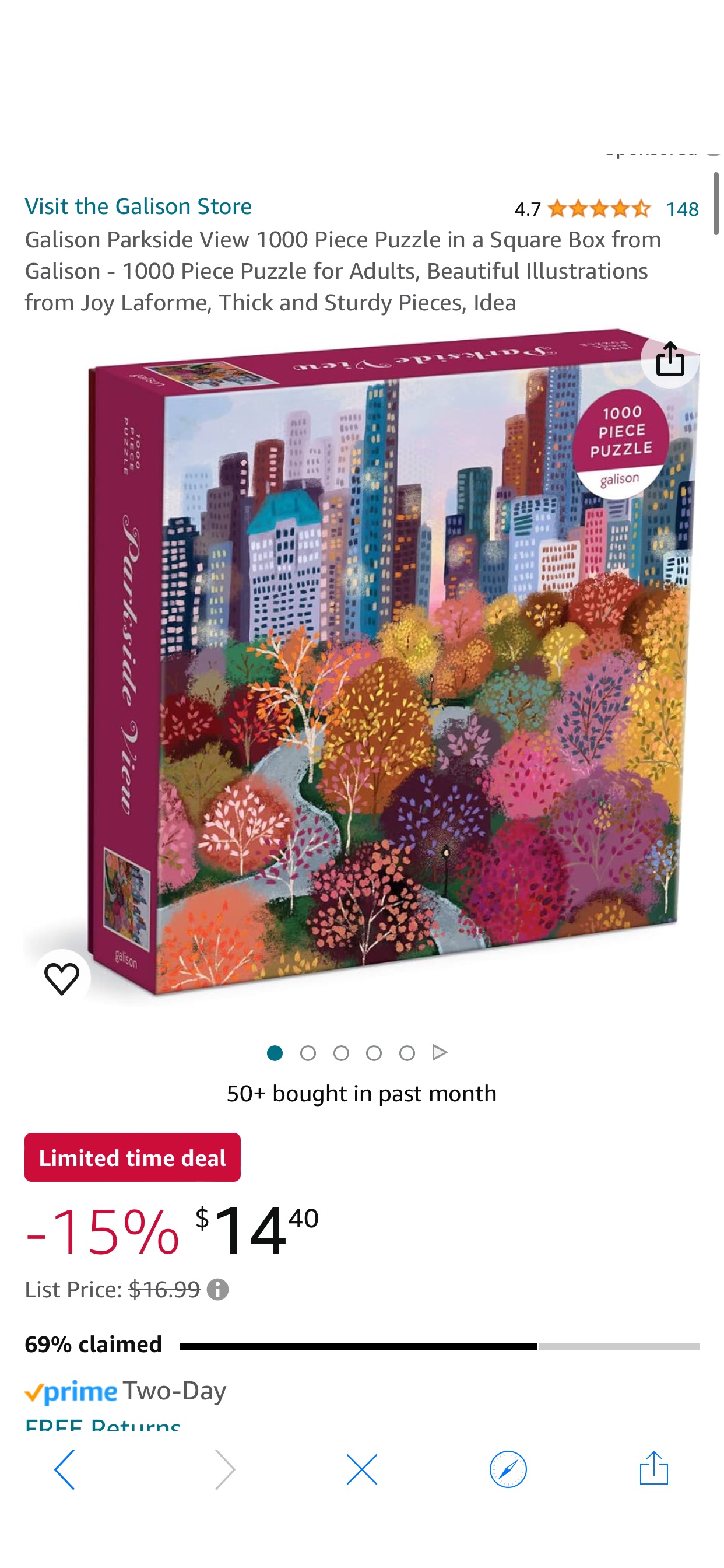 Amazon.com: Galison Parkside View 1000 Piece Puzzle in a Square Box from Galison - 1000 Piece Puzzle for Adults, Beautiful Illustrations from Joy Laforme, Thick and Sturdy Pieces, Idea : Galison, Lafo