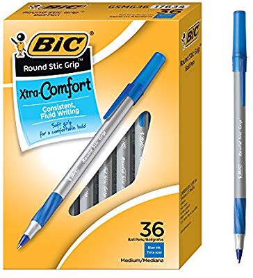笔Amazon.com : BIC Round Stic Grip Xtra Comfort Ballpoint Pen, Medium Point (1.2mm), Blue, 36-Count : Office Products