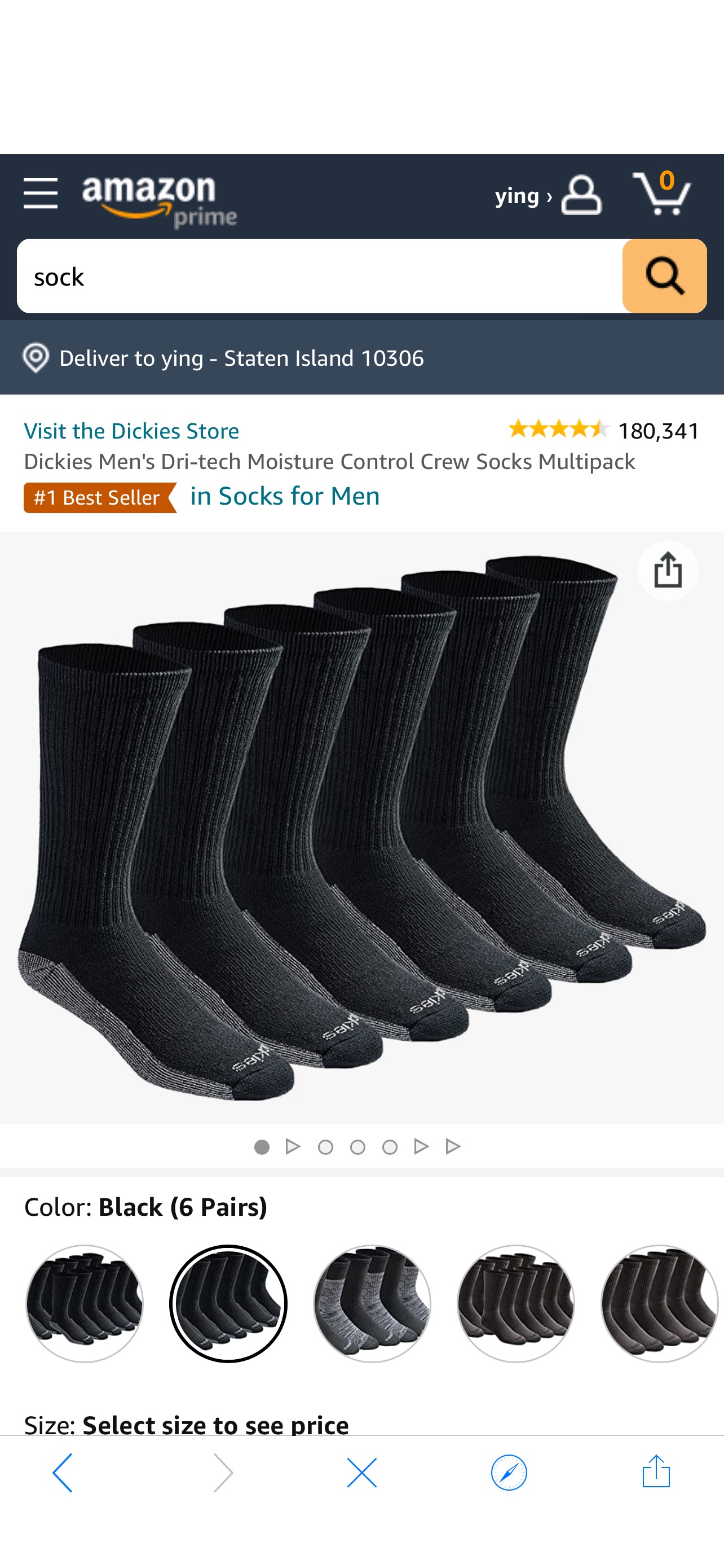 Dickies Men's Dri-tech Moisture Control Crew Socks Multipack, Black (6 Pairs), Shoe Size: 6-12 at Amazon Men’s Clothing store: Athletic Socks