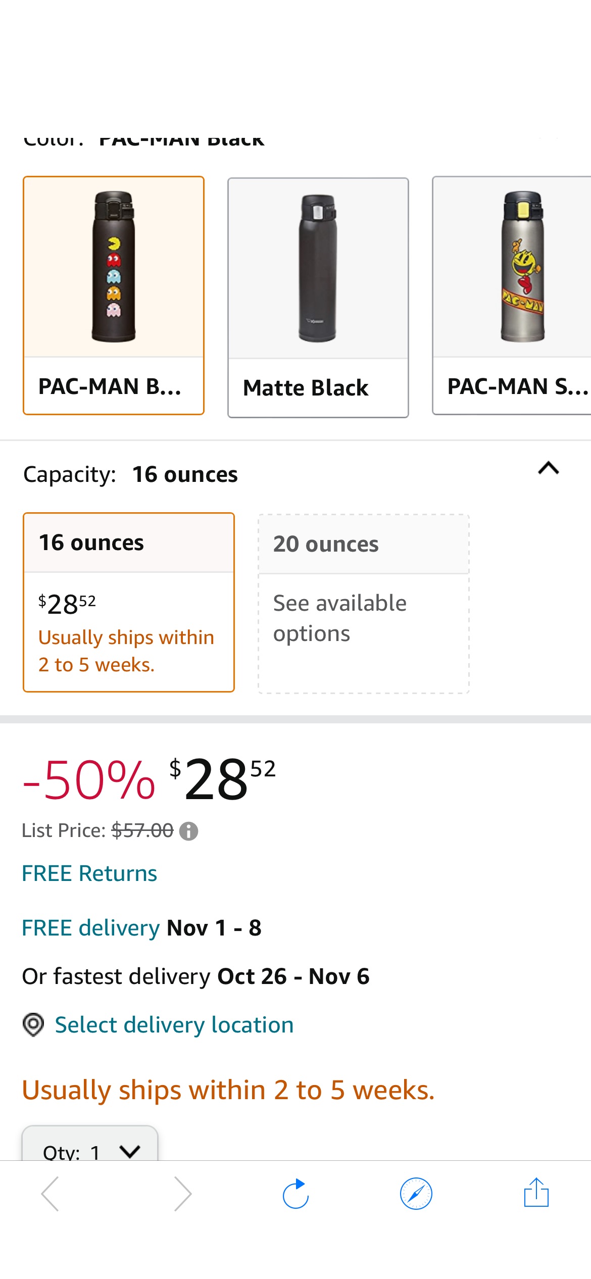 Amazon.com: Zojirushi SM-SHE48PABA Stainless Steel Mug, 1 Count (Pack of 1), PAC-MAN Black : Home & Kitchen
