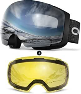 Odoland Magnetic Interchangeable Ski Goggles with 2 Lens