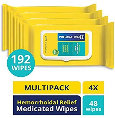 Preparation H Flushable Medicated Hemorrhoid Wipes, Maximum Strength Relief with Witch Hazel and Aloe, 48 Count, Pack of 4