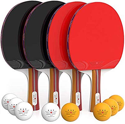 Amazon现有兵乓球NIBIRU SPORT Ping Pong Paddle Set (4-Player Bundle), Pro Premium Rackets, 3 Star Balls, Portable Storage Casa