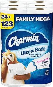 Amazon.com: Charmin Ultra Soft Cushiony Touch Toilet Paper, 24 Family Mega Roll 额外7折部分