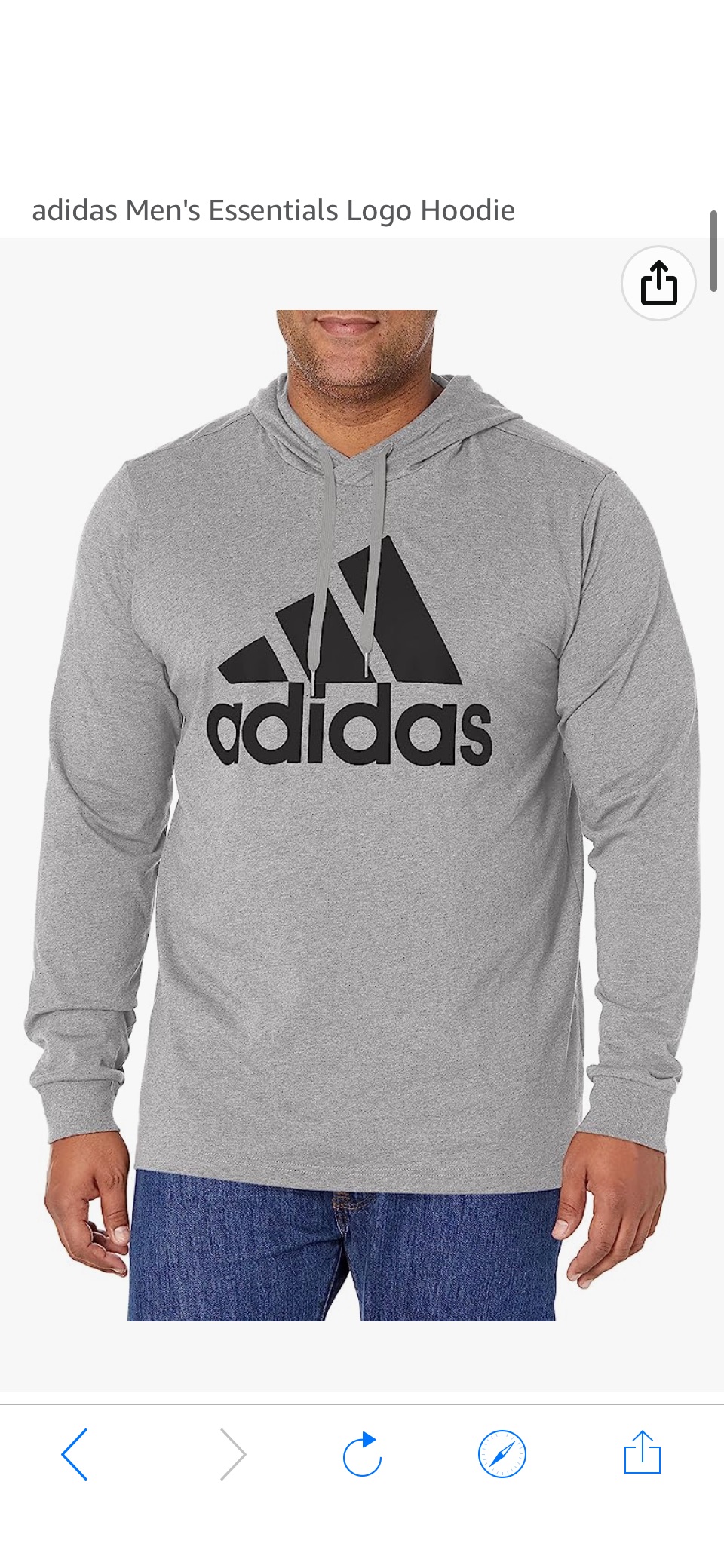 adidas Men's Essentials Logo Hoodie, Medium Grey Heather/Black at Amazon Men’s Clothing store原价40