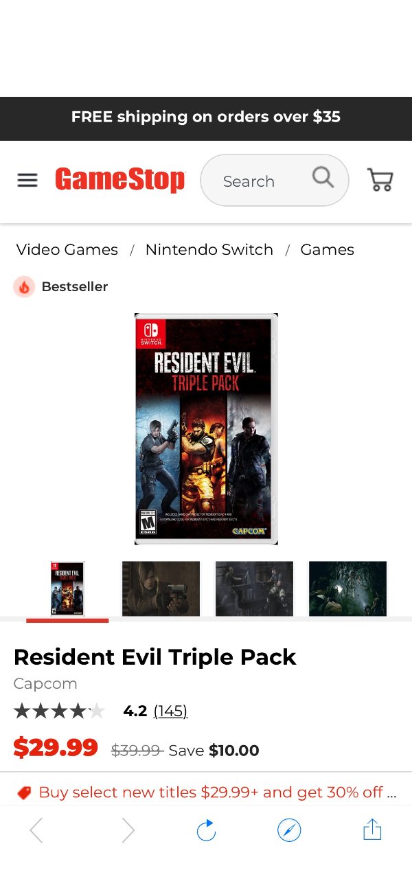 GameStop 生化危机Resident Evil Triple Pack | Nintendo Switch |