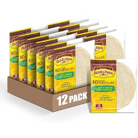 Amazon.com: Old El Paso Flour Tortillas, For Soft Tacos and Fajitas, 10 ct., 8.2 oz. (Pack of 6) : Grocery & Gourmet Food 玉米饼