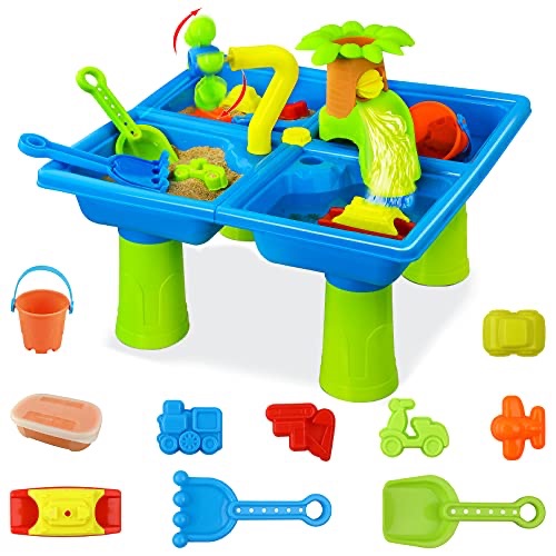 Hot Bee 沙台/水桌4合1儿童游戏桌，带玩具配件