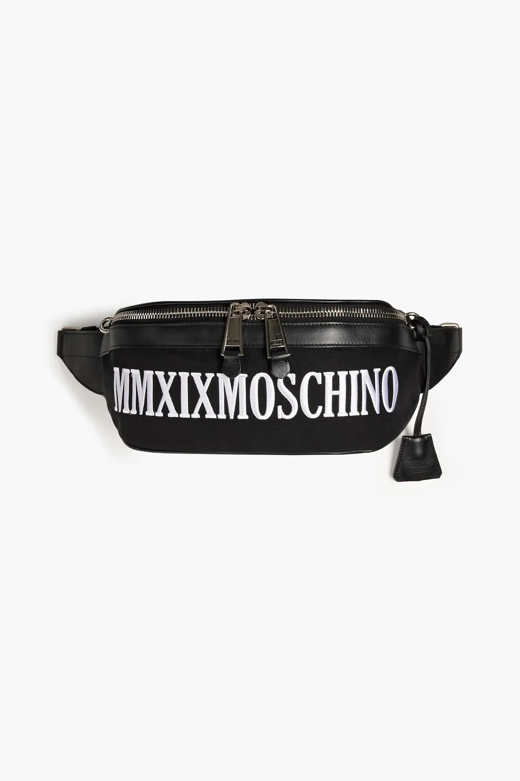 Black Leather-trimmed embroidered canvas belt bag | MOSCHINO | THE OUTNET