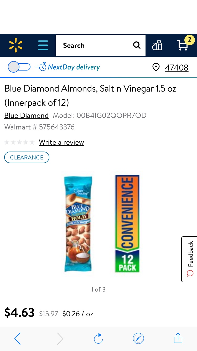 Blue Diamond Salt n Vinegar 盐醋杏仁 1.5 oz *12