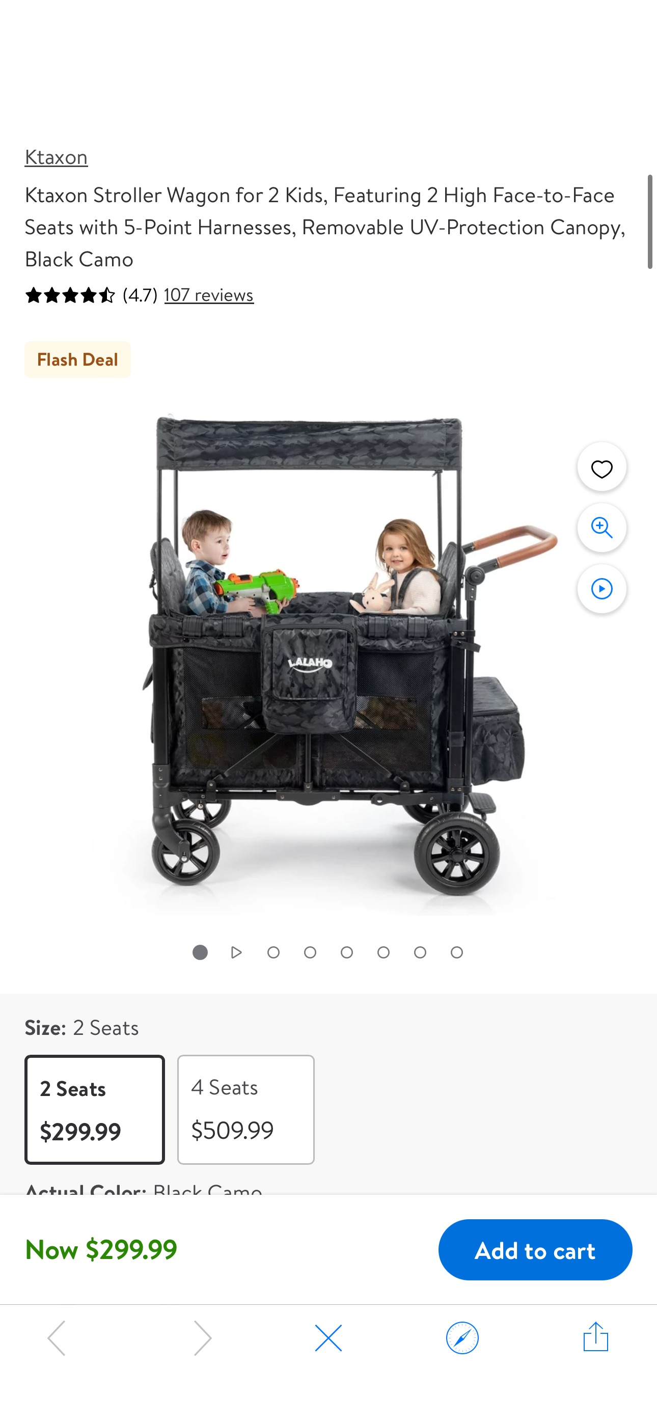 Ktaxon Stroller Wagon for 2 Kids, Featuring 2 High Face-to-Face Seats with 5-Point Harnesses, Removable UV-Protection Canopy, Black Camo - Walmart.com