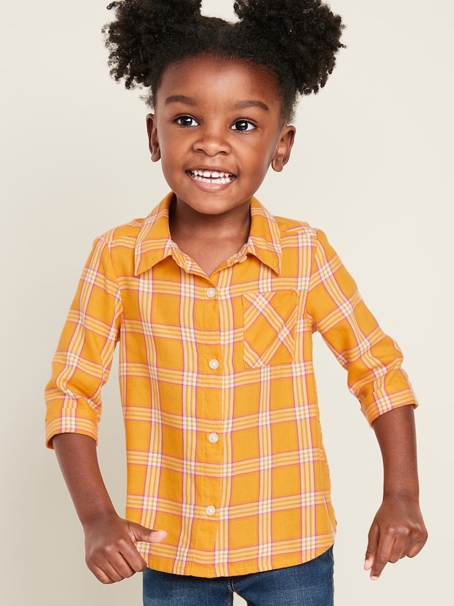 Plaid 3/4-Sleeve Tunic Shirt for Toddler Girls | Old Navy儿童衬衫
