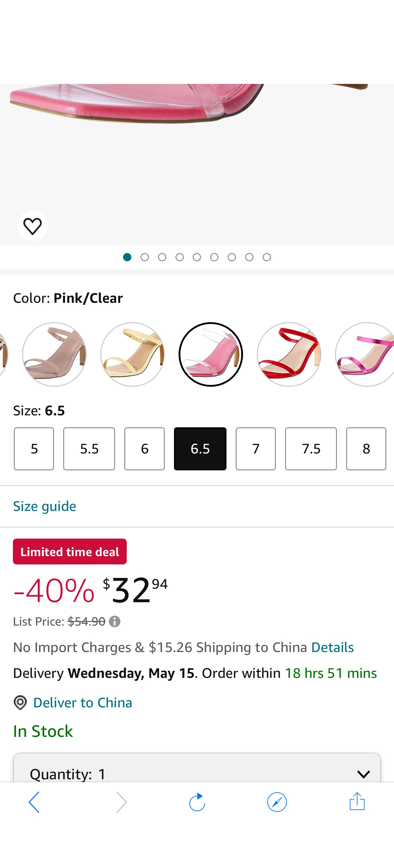 凉鞋The Drop Women's Avery Square Toe Two Strap High Heeled Sandal, Pink/Clear, 5.5 : Clothing, Shoes & Jewelry