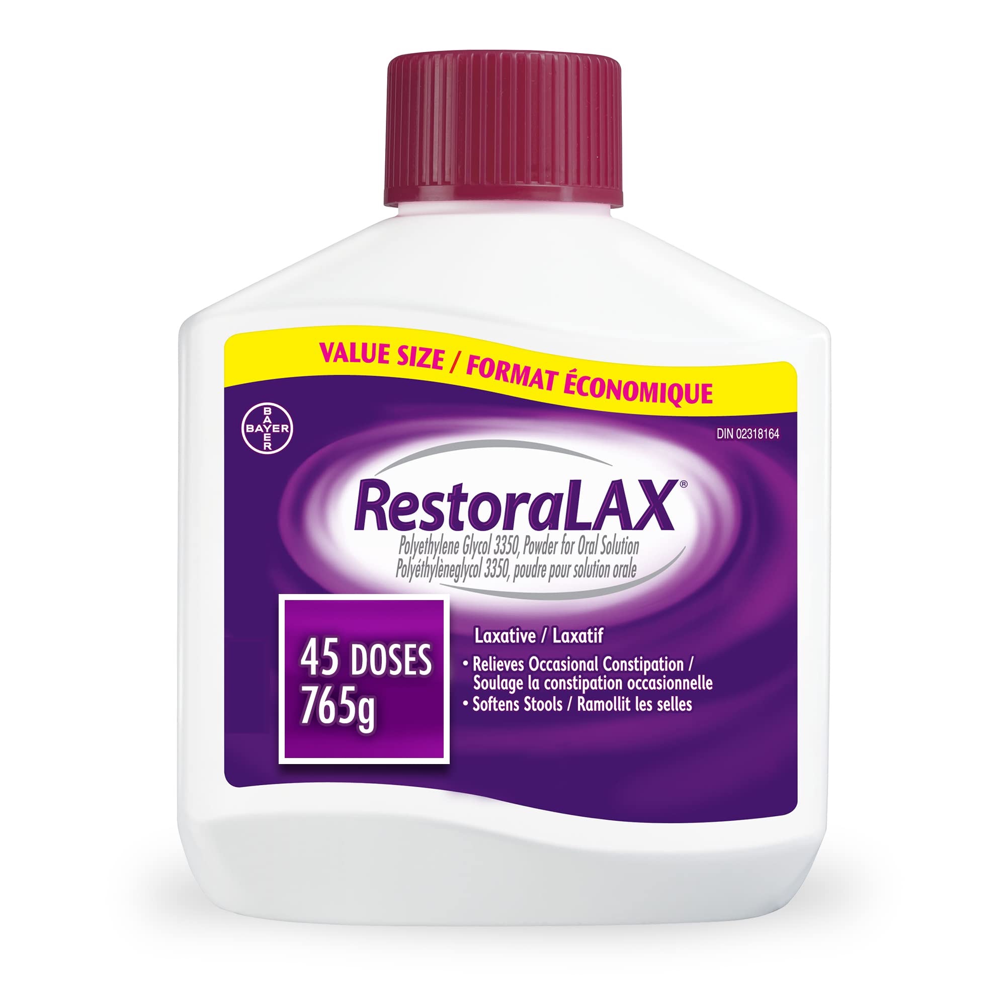 RestoraLAX Powder Stool Softener Laxative - Laxatives For Constipation, Effective Constipation Relief For Adults, No Taste, No Grit, No Gas, No Bloat, No Cramps, No Sudden Urge, 45 Doses, 765 grams : 