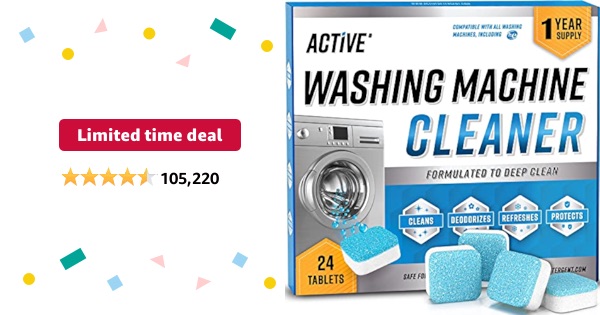 Limited-time deal: Washing Machine Cleaner Descaler 24 Pack - Deep Cleaning Tablets For HE Front Loader & Top Load Washer, Septic Safe Eco-Friendly Deodorizer, Clean Inside Drum And Laundry Tub Seal 1