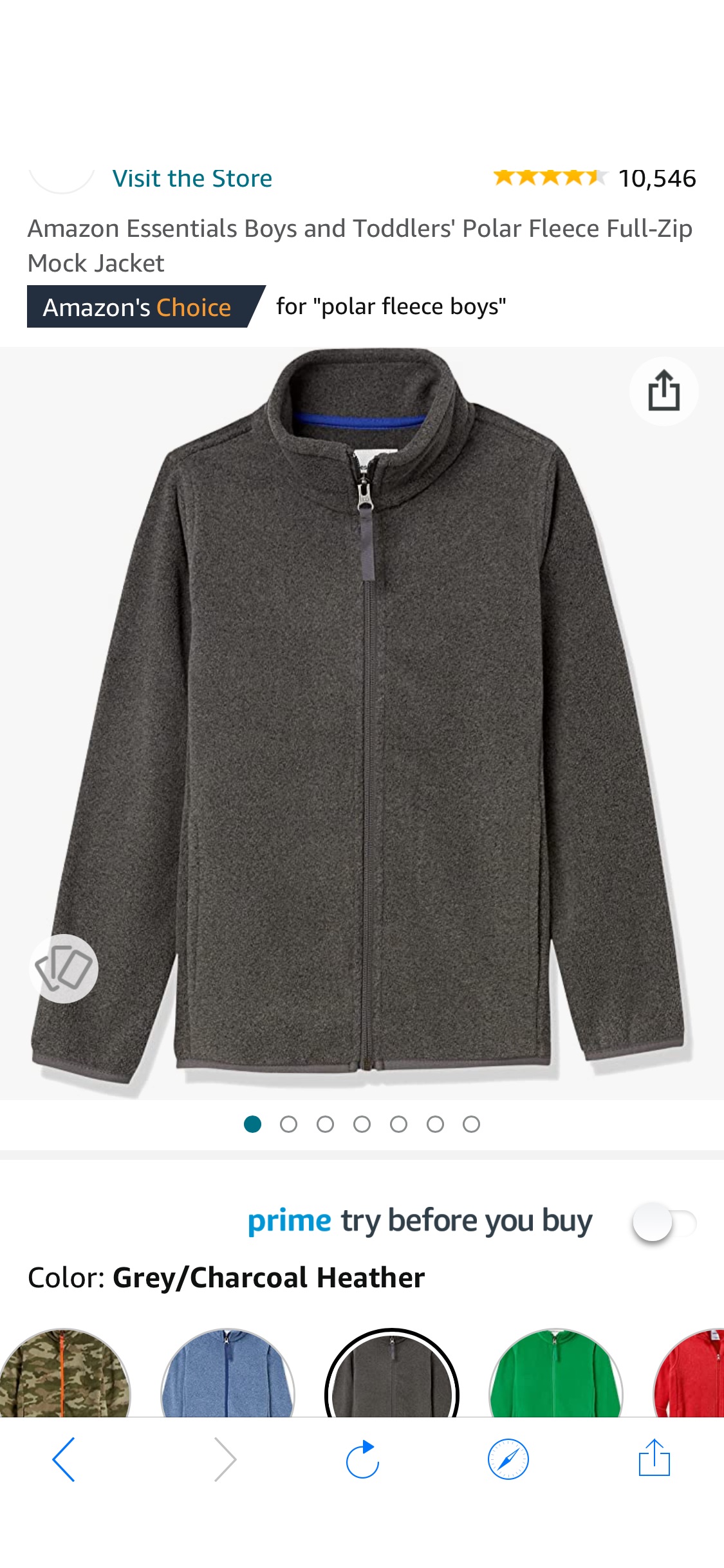 Amazon.com: Amazon Essentials Boys' Polar Fleece Full-Zip Mock Jacket男童抓绒外套