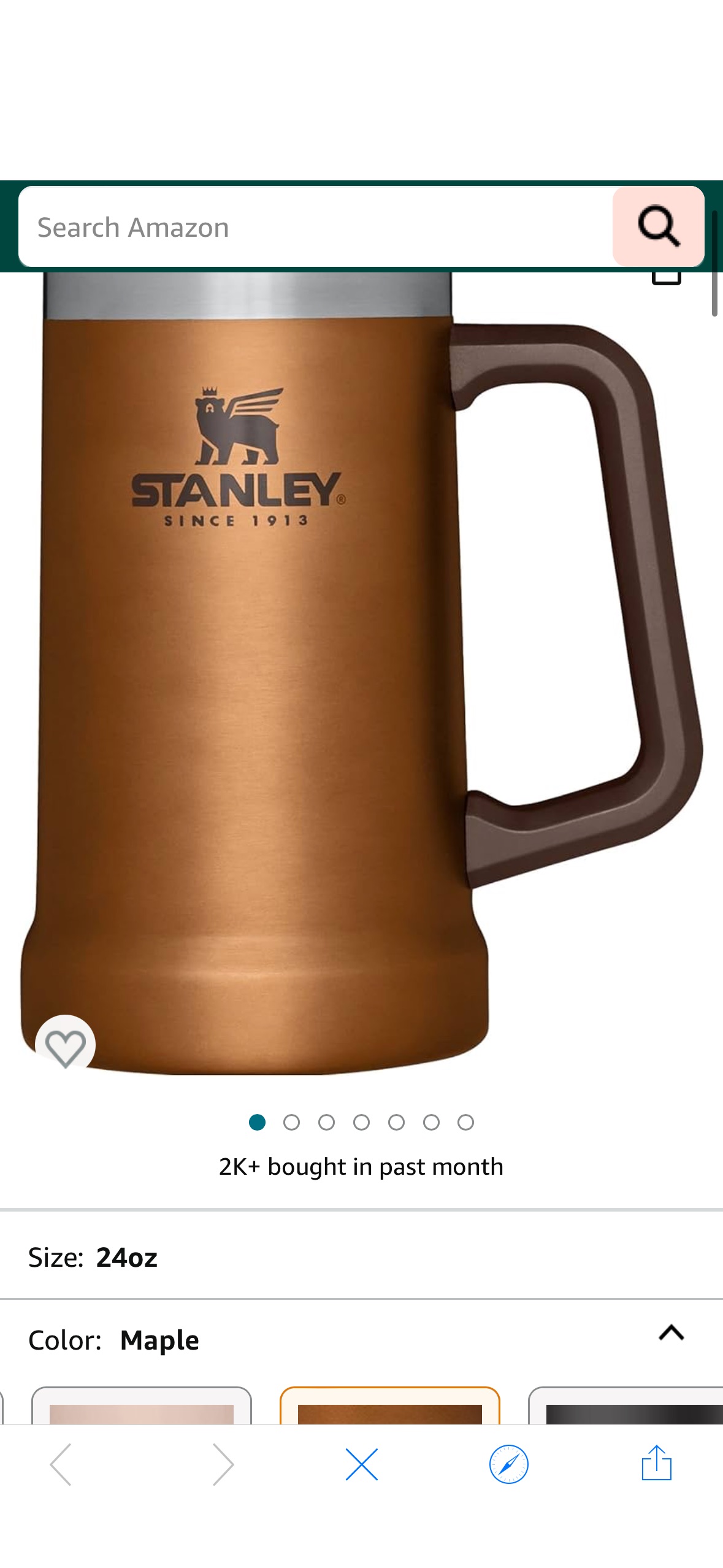 Amazon.com: Stanley Adventure Big Grip Beer Stein, 24oz Stainless Steel Beer Mug, Double Wall Vacuum Insulation, Maple : Home & Kitchen