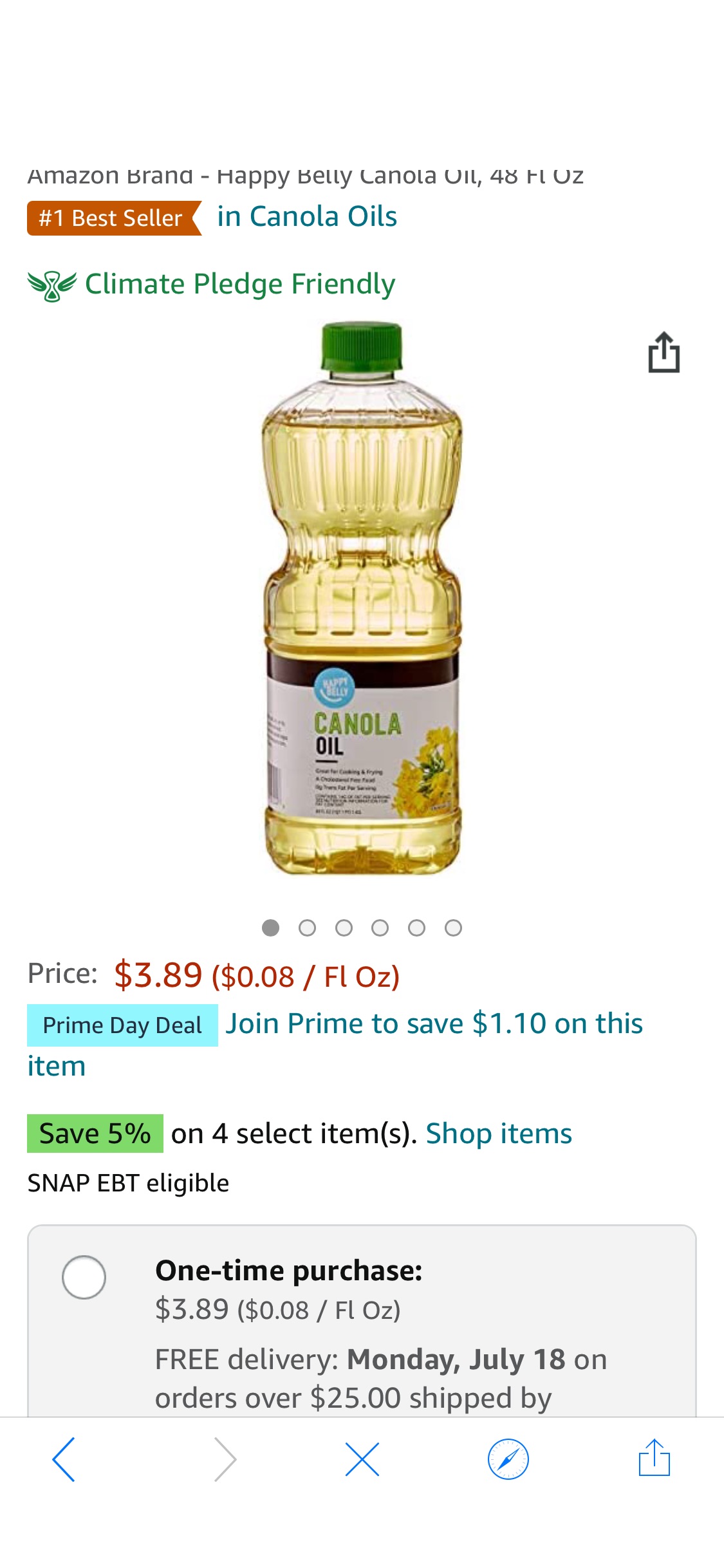 Amazon.com : Amazon Brand - Happy Belly Canola Oil, 48 Fl Oz : Grocery & Gourmet Food菜籽油