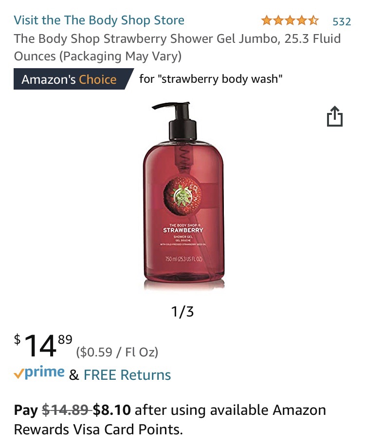 Amazon現有The Body Shop草莓沐浴露特大瓶裝25.3 Fluid Ounces優惠特價