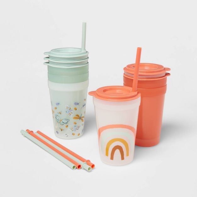 18pc Plastic Kids' Drinkware Set Coral/green - Pillowfort™ 儿童杯子组: Target