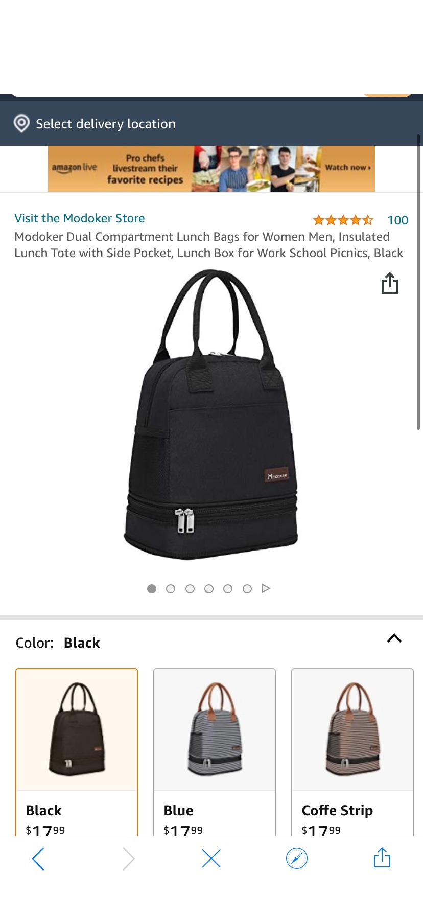 Amazon.com: Modoker Dual 午餐袋Compartment Lunch Bags for Women Men, Insulated Lunch Tote with Side Pocket, Lunch Box for Work School Picnics, Black: Kitchen & Dining