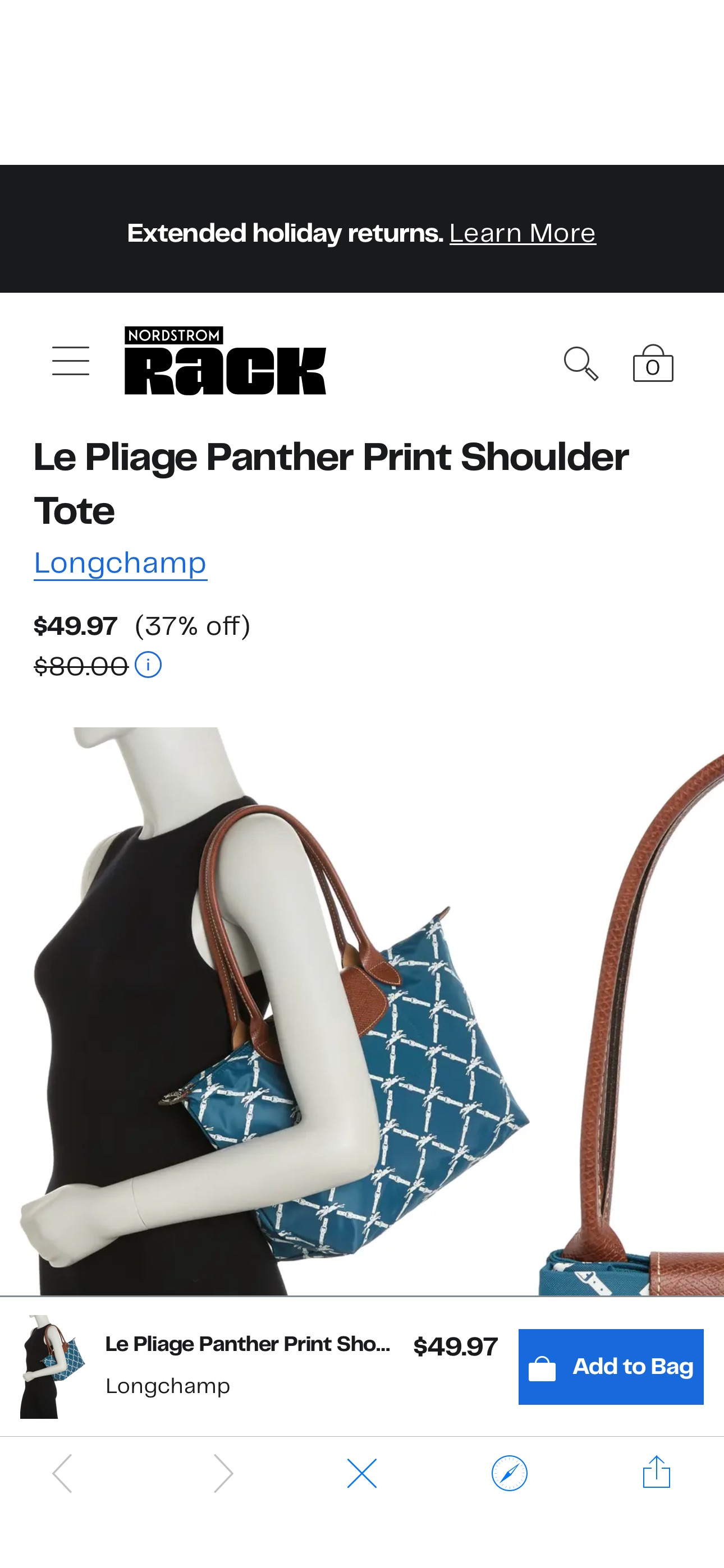 Longchamp Le Pliage Panther Print Shoulder Tote | Nordstromrack